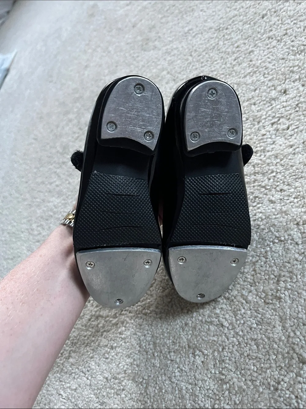 Stelle Girls' Black Patent Mary Jane Dance Tap Shoes with Velcro Strap Sz. 8